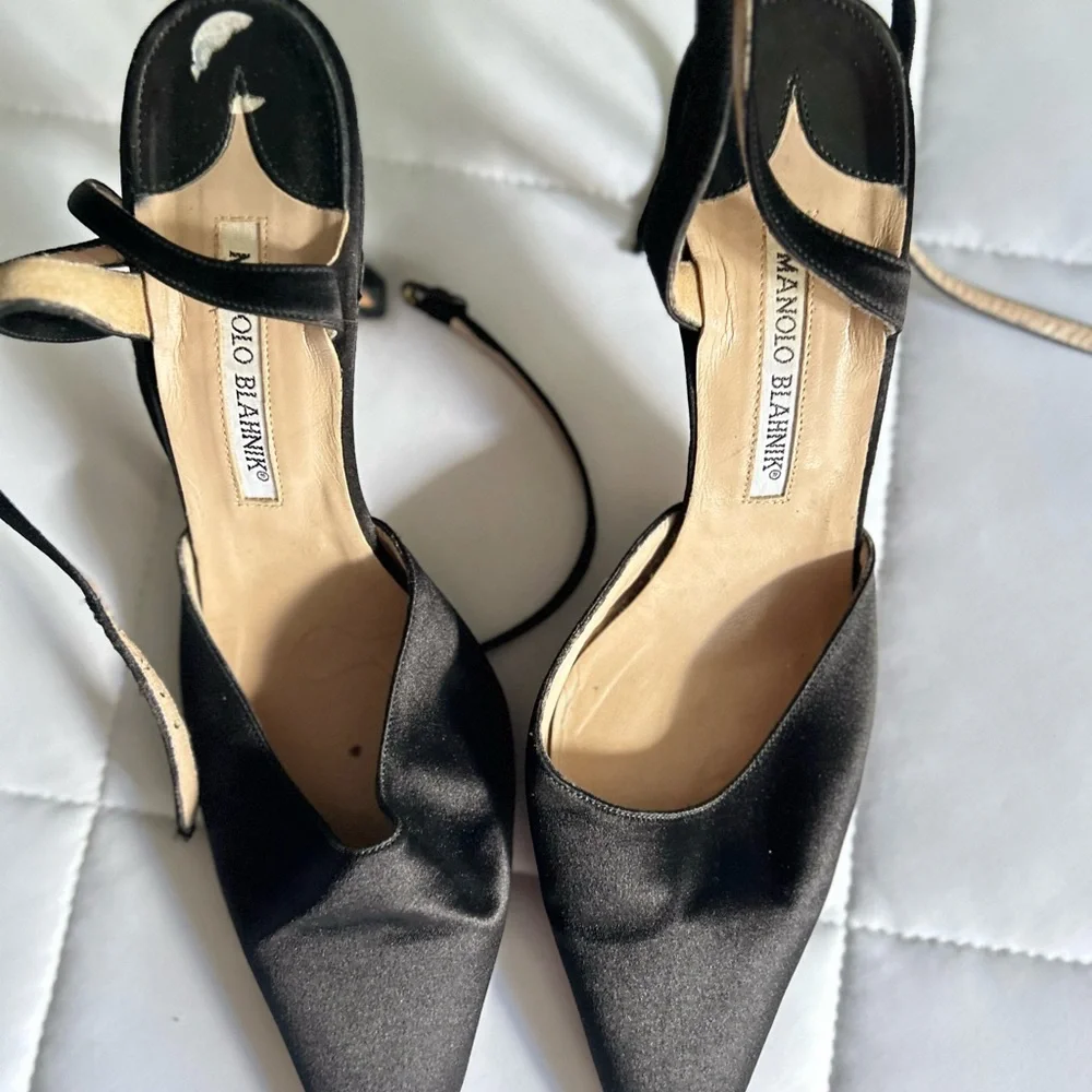Manolo Blahnik Black Satin Heels - Picture 2 of 3